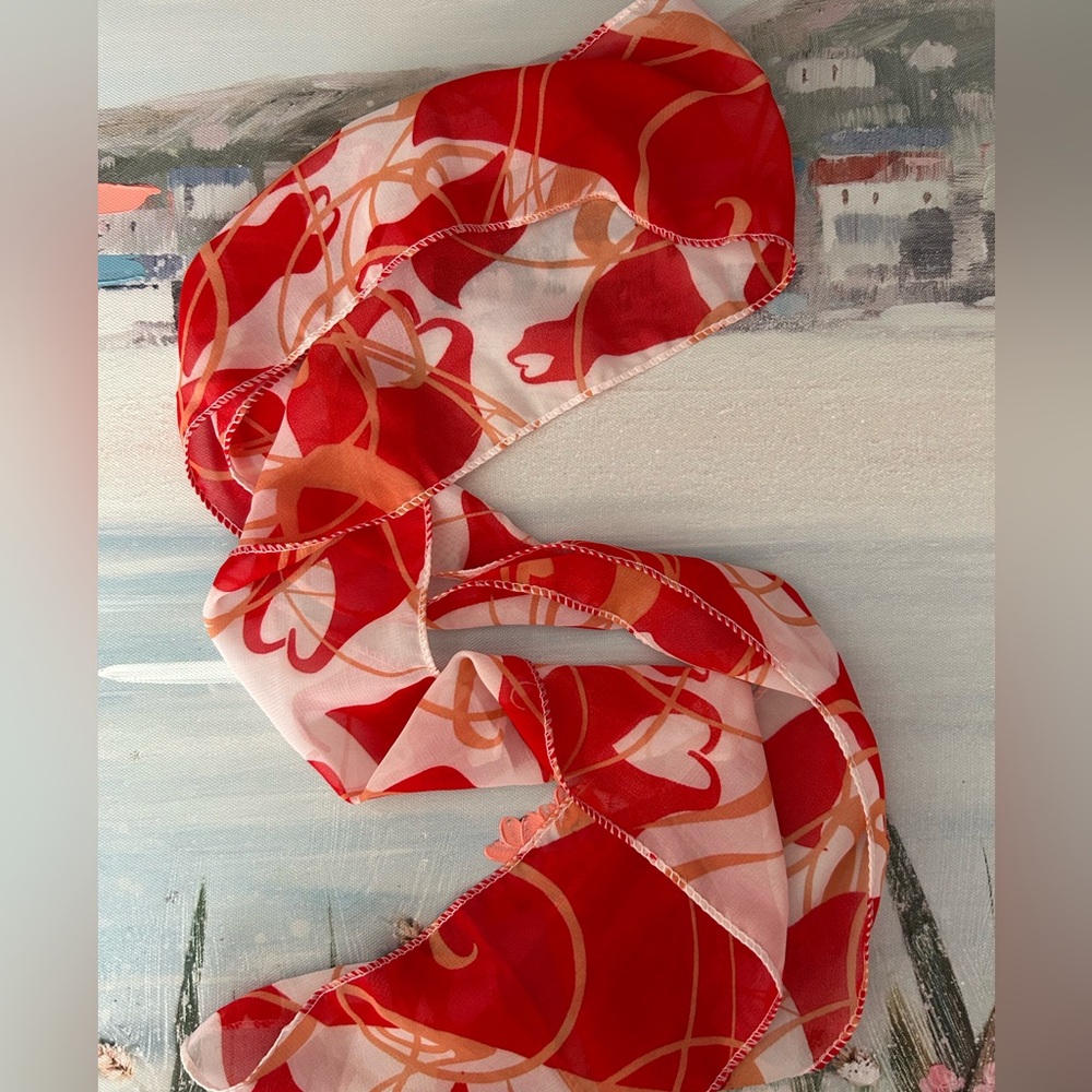 Vintage Yves Rocher Red Scarf Breast Cancer Awareness Hearts❤️